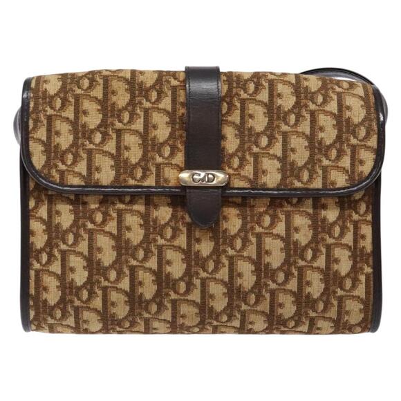 DIOR Trotter Canvas Shoulder Bag Brown Gold - Picture 2 of 12